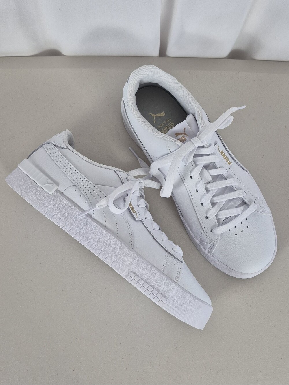 Puma Women's Jada Renew White Leather w/ Gold Low-Top Court Sneakers - Size 9